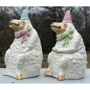 Pair of Vintage Tom Hatton Figural Ceramic Sugar & Creamer Set Sheep Lambs Cute!